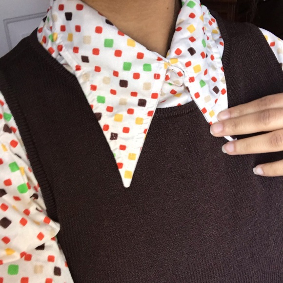 Earthy Tone 70s Dagger Collar Blouse - Picture 2 of 3